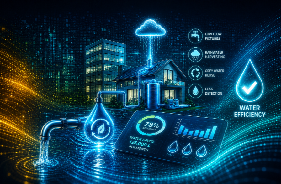 Water efficiency measures and predicted consumption data for a building